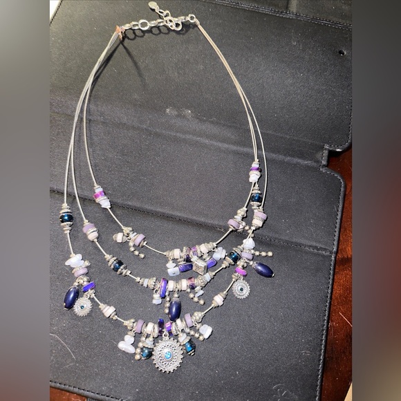 Signed Ruby Rd Triple Strand Silver Tone Charms Beads Artsy Necklace NNT - Picture 1 of 4